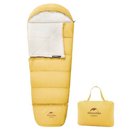 Naturehike Outdoor Schlafsack Kinder 3-4 Jahreszeiten Baumwolle Schlafsack für Kinder Reise Zelten Leichte Warme Camping Schlafsäcke Verpackbares Wasserdichtes Gelb (160 x 75 cm)