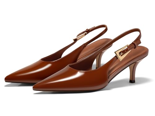 Image of Coutgo Womens Slingback Heels Kitten Low Heel Dress Shoes Closed Pointed Toe Buckle Pumps Work Wedding Shoes