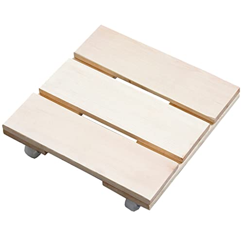 Organizador de plantas de madera con ruedas, base cuadrada resistente con ruedas bloqueables, soporte rodante para macetas para interiores y exteriores, soporta 110 libras (color primario, 12 pulgadas