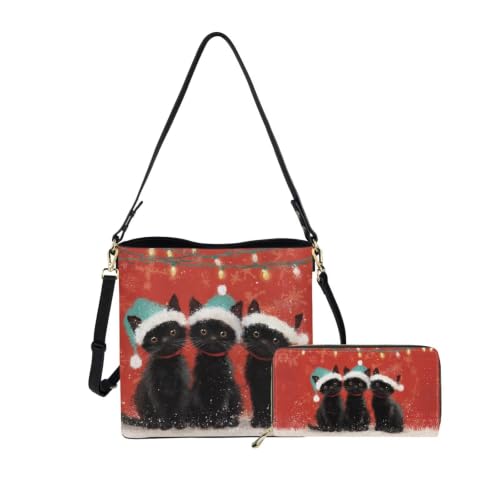 Image of HUGS IDEA Leather Purses and Handbag for Women Bucket Bag with Wrist Wallet 2 Packs