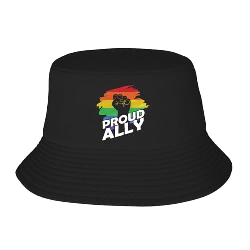 Image of Pride Month LGBTQ Gay Pride Ally Summer Bucket Hat Outdoor Unisex Fisherman Fishing Sun Cap for Adult Women Men Black
