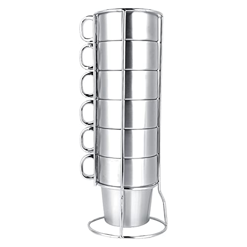 Jwthee 6 piezas tazas de acero inoxidable, taza de café apilable taza de beber reutilizable tazas de té taza de metal de doble pared con mango con soporte