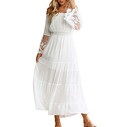 MERMAID S CLOSET Womens Casual Off Shoulder Maxi Dress White Lace Sleeve Beach Dresses