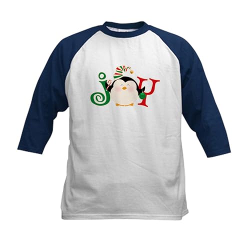 CafePress Christmas Penguin Joy 2 Kids Baseball Tee Kids Cotton Baseball Jersey, 3/4 Raglan Sleeve Shirt Navy/White