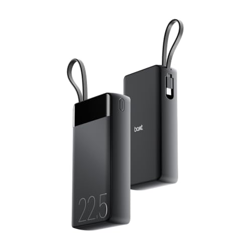 Image of boAt Apex PB400 with in-Built Type-C Cable; 20000 mAh 2-Way PD 22.5W Fast Charging Powerbank with Triple Output; Premium Finish; for Android, iPhone 17 /16 /Pro, Samsung, iPad (Noir Black)