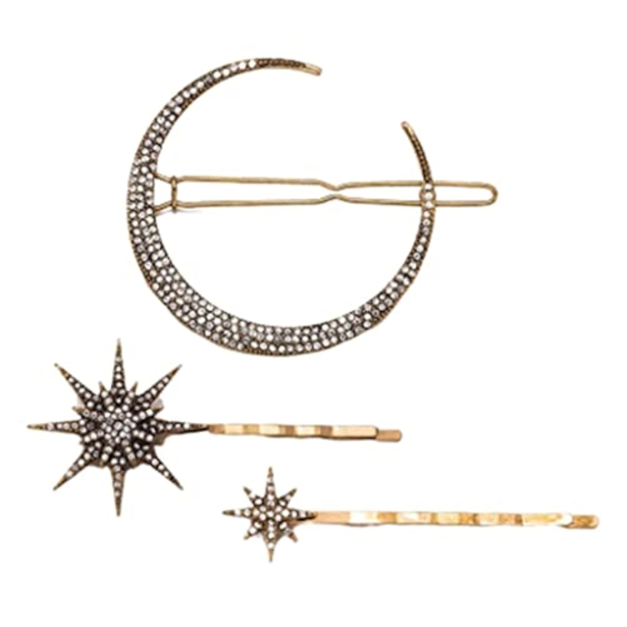 Retro Geometry Hairpin Set, Diamond Moon & Snowflake Design