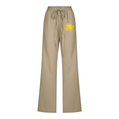Pantalones de lino para mujer, ajuste regular, holgados, de algodón, pantalones de viaje, para construcción, ligeros, fútbol americano, caqui, XXL