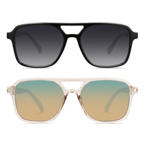 Image of GRFISIA Retro Aviator Sunglasses for Women Men Trendy Rectangle Womens Mens Sun Glasses Shades for Driving Vacation UV400