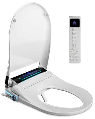 Smart Toilettensitz Bidet mit Düse, Japanische Toilette Sitz Beheizbare Klobrille, Dusch WC mit Automatischem Deckel und Aromatherapie, Elektronisches Bidet mit Warmwasser, Trockner und Nachtlicht