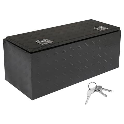 AutoForever 42" Heavy Duty Aluminum Diamond Plate Tool Box Chest Box Pick Up Truck Bed RV Trailer Toolbox Storage Organizer with Double Lock Keys – Black Gifts Cover