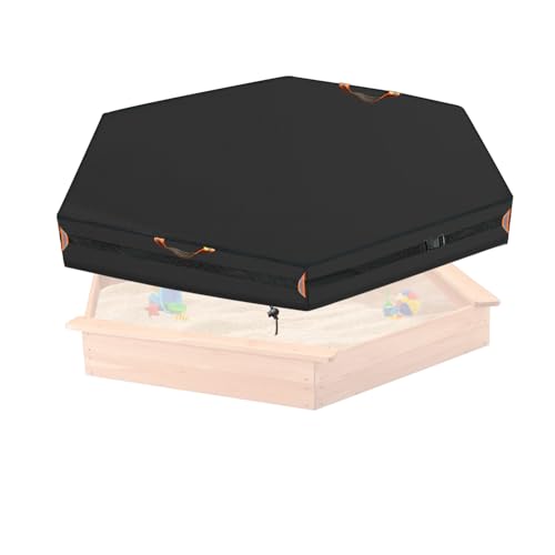 Image of Outdoor Hexagonal Sandbox Cover with Two Night-Vision Reflective Handles and 5-Meter Webbing Loops, Featuring an Elastic Drawstring at The Bottom. Suitable for sandboxes up to 60 inchL x 52 inchW x 9 inch H.
