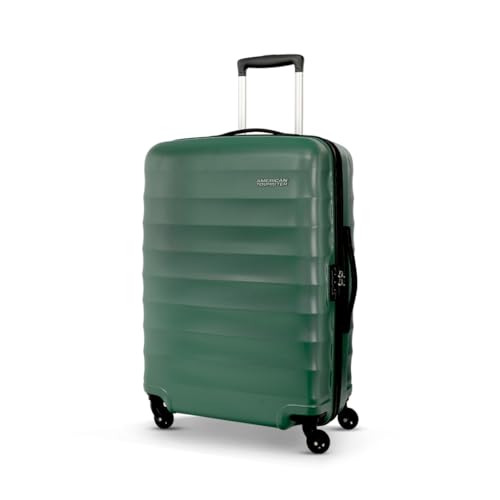 Image of American Tourister Polycarbonate Barcelona 79 Cms Large Spinner 4 Wheels Hardside Check-in Suitcase with Smooth Sliding Wheels & Pack Smart Interiors - Forest Green, H-55 Cm