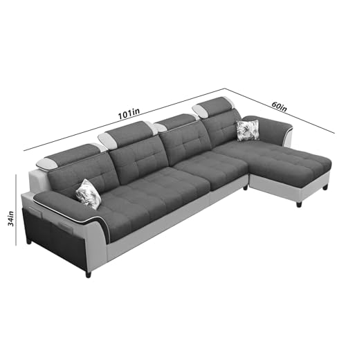 Image of Casaliving Ella RHS 5- to 6-Person Sofa L Shape Sofa Set for Living Room (Dark Grey & Grey) Premium Fabric Sofa