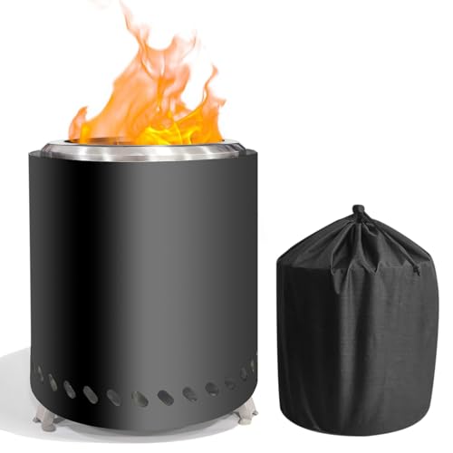 Brasero para terraza y jardín con protección contra chispas, sin humo, barbacoa de acero inoxidable, pequeña chimenea de mesa con patas plegables y bolsa de almacenamiento (negro, φ22 x 26 cm)