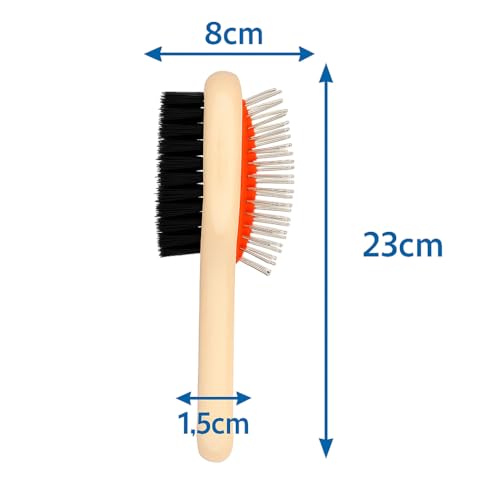Escova Pet Dupla para Cães e Gatos VELTIX – Cerdas de Nylon e Pinos de Aço, Cabo de Madeira – Ideal