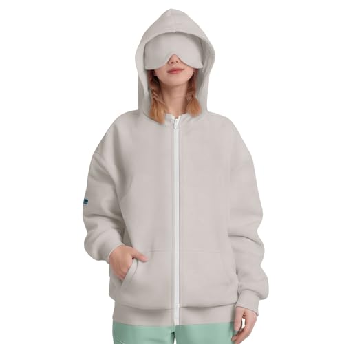 Teen Girls Travel Hoodie with Eye Mask Comfrt Airplane Mode Zip Up Hoodies Girls Boy Oversized Sweatshirt2