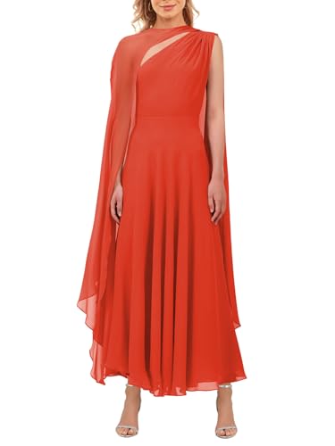 Image of Aisbei Women's Elegant One Shoulder A Line Flowy Maxi Dress Evening Gowns Party Formal Wedding Guest Dresses with Cape