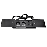 Tomacorriente empotrable con conectividad USB C de 65 W Caja para conferencias con mesa de potencia con 2 enchufes + 1 USB-A+C Cargador de 65 W + 1 CAT6 + 1 HDMI/USB-C Datos (Negro) (Deslizante)