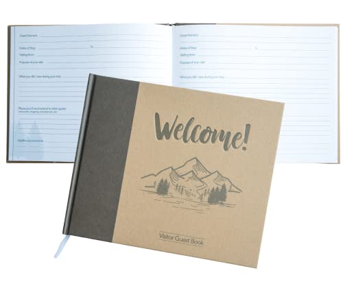 Paper 'N Such Cabin Guest Book For Vacation Homes -Kraft Hardcover- Registry Sign In Log Book Register Book For Business – Visitor Sign In Sheets - Cabins, Rentals, Vacation Homes - 120 Pages - 10X8 #TOP1