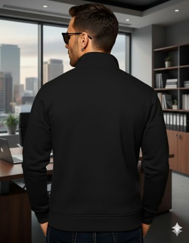 Image of Quarter Zip Pullover Sweatshirt, Classic Long Sleeve Mock Neck, Available in Burgundy, Black, Light Blue