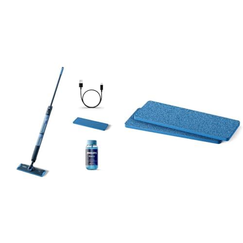 Philips OneUp 5000 Serisi Kablosuz Elektrikli Mop XV5113/01 ve Yedek Değiştirilebilir Ped XV1882/20, Sert ve Hassas Zeminler için 2 Parça Set