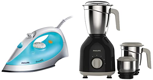 Image of Philips HL7756 /00 Mixer Grinder, 750W, 3 Jars (Black) & GC1011 1200-Watt Steam Iron (Color May Vary)
