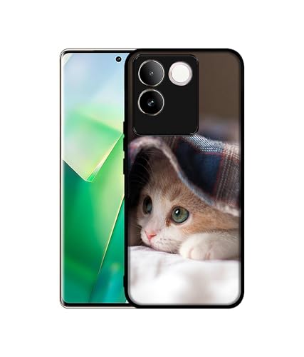 Image of Sleepy Kitten Design Premium 2D Printed Metal Back Case Cover for iQOO Z7 Pro 5G / Vivo T2 Pro 5G / S17e 5G