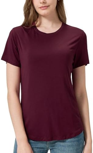 netdraw Women's Soft Bamboo Viscose T-Shirt, Curved Hem Crew Neck...