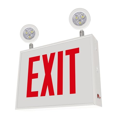LFI Lights&reg; Chicago Approved Combo Exit Sign with Emergency Lights, UL 924 Listed, (No Arrow), Red...