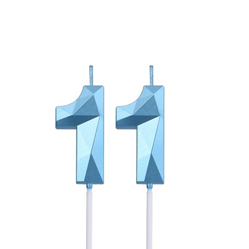 2 Inch Blue 11 Birthday Candles,11th Birthday Decorations for Girls Boys
