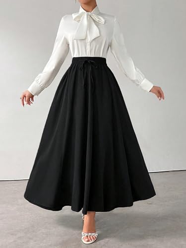 Skirts for Women Trendy Summer 2025 Women Solid Color Long Loose Belted Skirt4