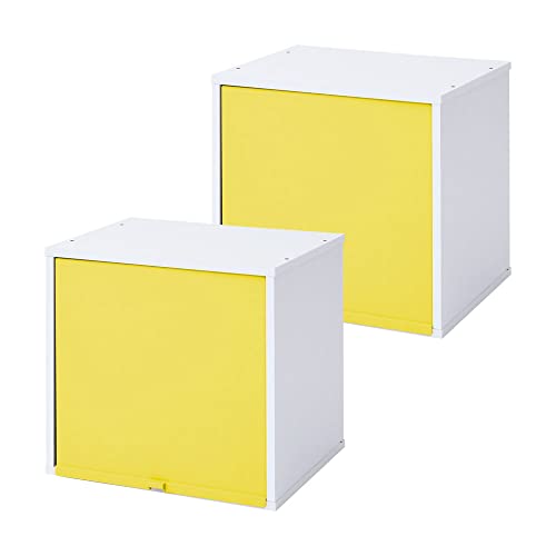 【2個セット】カラフル12色 鏡面 扉付き キューブボックスα (棚なしタイプ) 卓上 木製 収納棚 カラーボックス 正方形 幅30cm 収納 ボックス A4 ケース 積み重ね フラップ扉