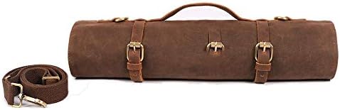 Heavy Duty 12OZ Waxed Canvas Chef Knife Roll, 10 Slots Knife Storage Case, Portable Knife Tool Bag Can Hold Knife Up to 18 with Convenient Carry Handle & Shoulder Strap HGJ1242