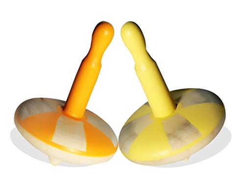 Image of VParents Wooden Spin Tops Non Toxic Organic for Kids (3 Years+) - Curiosity & Fine Motor Skills (2 Pieces)(Orange Yellow)
