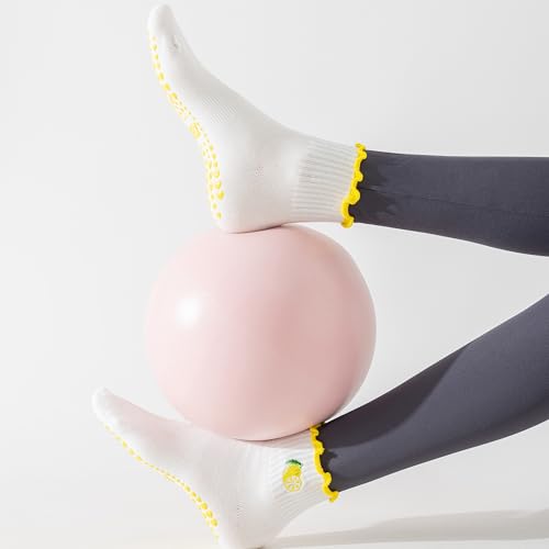 Image of BISOUSOX Pilates Socks Cute Grippy Socks Woman, Ruffle Frilly Grip Ankle Lettuce Dress Yoga Non Slip Sock Size 5 7-9