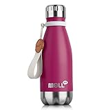 Mollcity 9 oz Water Bottle for Kids Stainless Steel Vacuum Insulated Flask Cola Shape Leak Proof Sports Water Bottle (Fuchsia Red)