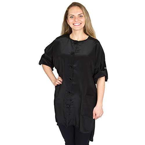 Hair Stylist Smock - Stylist Tunic with Roll Sleeves - Salon Smock with Pockets - Stylist Jacket for Women - Hairdresser Smock - Black Esthetician Jacket (Regular Size)