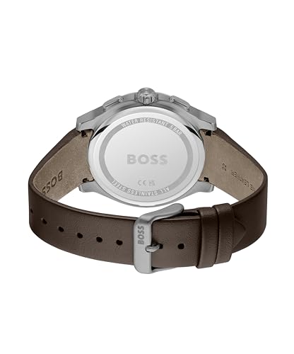 Image of BOSS Peak 2.0 Qtz Chrono Grey Round Dial Men's Watch|Brown Leather Material|Brown Color Band - 1514187