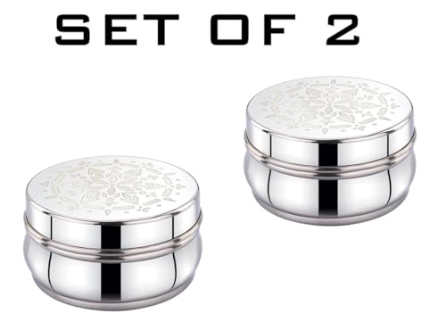 Image of Expresso Stainless Steel Small /Mini Box Dabba /Container /Storage Box, Laser Design, Set of 2 (100 Ml)