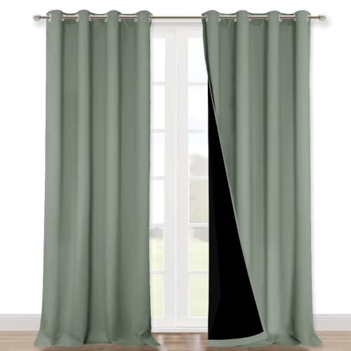 Image of NICETOWN Full Shading Curtains for Windows, Super Heavy-Duty Black Lined Blackout Curtains for Bedroom, Privacy Assured Window Treatment (Greyish Green, Pack of 2, 52 inches W x 95 inches L)