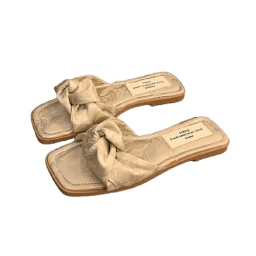 Premium Luxury Silk Satin All Seasons Comfort French Vintage Women's Outddor Slippers Non Slip Indoor Soft Slip On Shoes