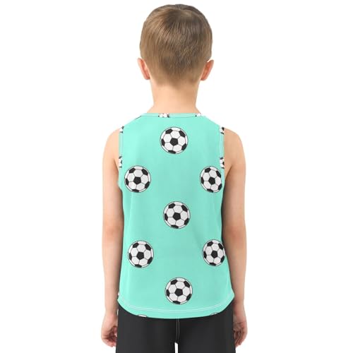 J JOYSAY Cartoon Soccer Teal Boys Tank Top Sleeveless Muscle Shirts Quick Dry Workout Active Sport Kids T-Shirts 3-15T3