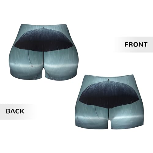 Black Umbrella in The rain Pattern Sports Shorts, high Elastic Slim Fitness Pants, Suitable for Yoga/Leisure/Daily wear3