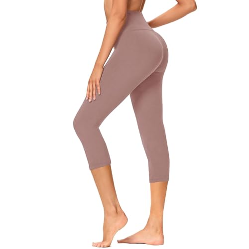 GAYHAY High Waisted Capri Leggings for Women - Soft Slim Yoga Pants for Running Cycling Workout No Pockets Small-Medium B-rosy Brown