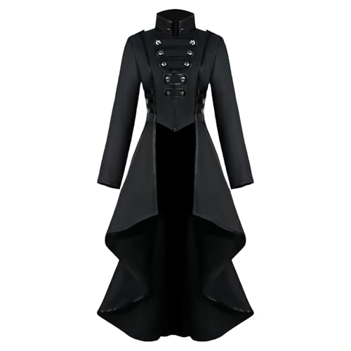 LLTTEER Damen Steampunk Frack Gothic Mantel,Steampunk Vintage Frack Jacke Damen Renaissance Halloween Kostüm Mittelalter Cosplay Uniform für Frauen (Schwarz, M)