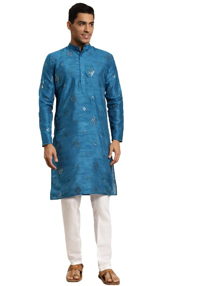 Sojanya (Since 1958 Men'S Silk Blend Mirror Work Indian Traditional Ethnic Dresses Kurta Churidar Pyjama Set