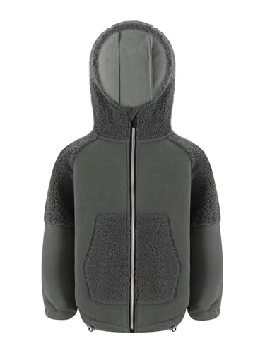 easyforever Kids Boys Winter Thick Fleece Hooded Jacket Long Sleeve Zipper Coat Drawstring Windproof Outerwear with Pockets3