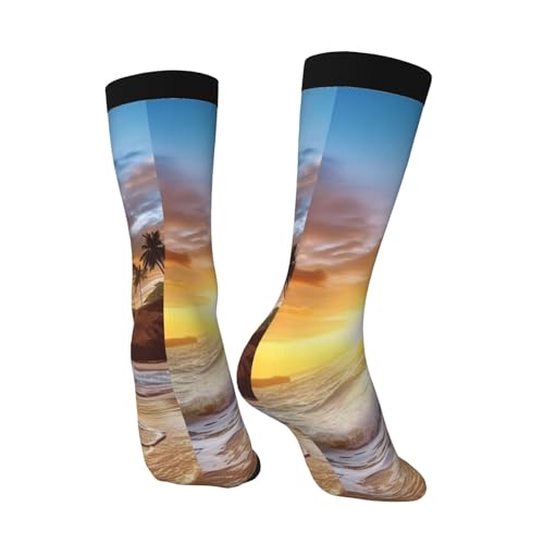 Crew Athletic Socks Moisture-Wicking Running Sock Beach Sunset Landscape Casual Calf Socks for Men Women3