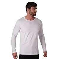 Camiseta Masculina Manga Longa Inverno Comprida Algodão Premium (Branco, GG)