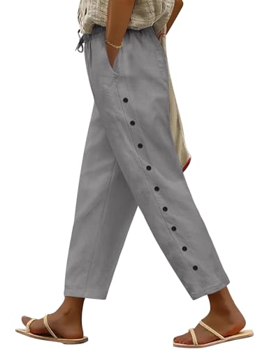 Yuson Girl Womens Wide Leg Trousers with Elasticated Waist & Drawstring Cropped Trousers Ladies Casual Lightweight Palazzo Trousers Summer Loose Lounge Pants for Beach Holidays Work(Grey, M)